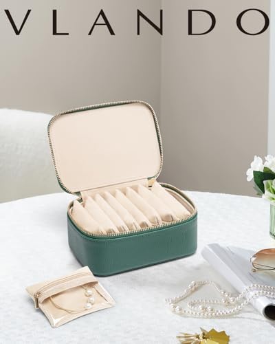 VLANDO Jewelry Travel Case,Travel Jewelry Organizer with Clear Velvet Jewelry Bags 8Pcs Zipper Pouch for Women Girl Gift-Green - color: C.8PCS Green