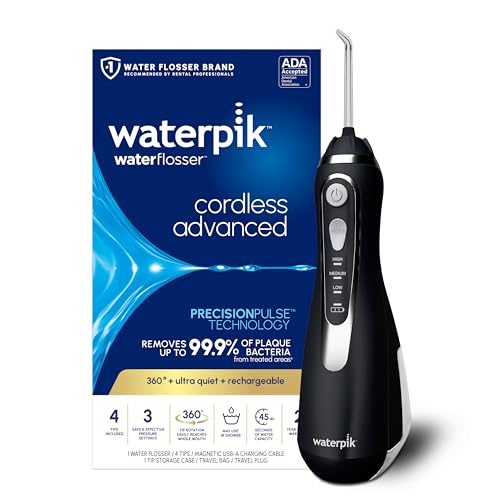 Waterpik Cordless Advanced 2.0 Water Flosser For Teeth, Gums, Braces, Dental Care With Travel Bag and 4 Tips, ADA Accepted, Rechargeable, Portable, and Waterproof, Black WP-582, Packaging May Vary - color: Black