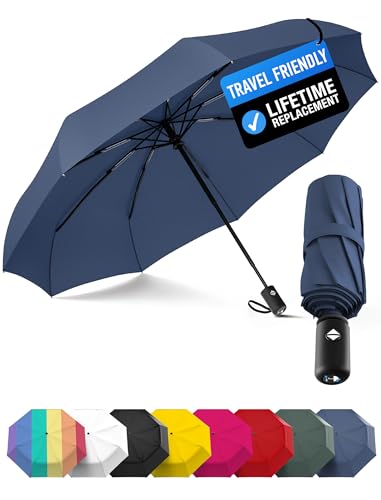 Rain-Mate Windproof Compact Umbrellas for Rain - Strong Reinforced Fiberglass Rib Design & Auto Open & Close - Portable Folding Travel Umbrella - Lightweight & Packable for Women & Men, Easy Collapse - color: H.Navy Blue