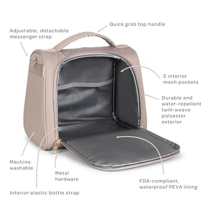 JuJuBe Insulated Bottle Bag, Breastmilk Cooler Bag Fits 3 Baby Bottles, Storage Tote for Nursing Mom, Daycare & Travel, Lunch Bag w/Handle & Shoulder Strap (Taupe) - color: Taupe