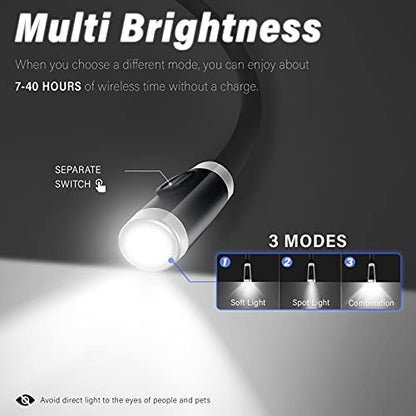 Vekkia Rechargeable LED Neck Reading Light, Book Lights for Reading in Bed, 3 Brightness Levels, Flexible Soft Silicone Arms Comfortable Wear, Long Lasting. Great for Readers, Craft & Knitting,Black - color: Black1