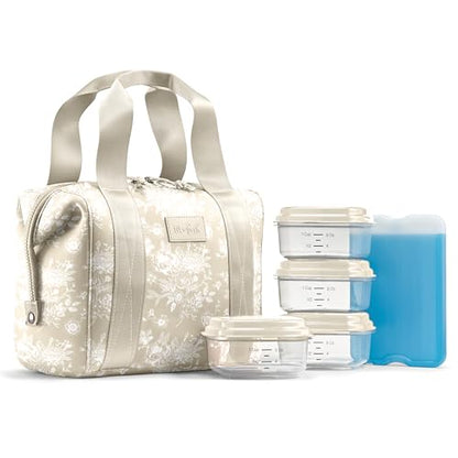 Fit & Fresh Remi Lunch Bag for Women Work – Neoprene Lunch Tote with Containers & Ice Pack, Reusable Meal Prep Lunch Box, Large Capacity, Machine Washable, Tan Toile - color: Tan Floral