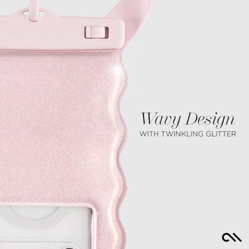 Case-Mate Wavy IP68 Waterproof Phone Pouch - Large Floating Phone Case w/Crossbody Lanyard - Cruise Ship Travel Essentials Compatible w/All Devices - Hidden Pocket for Card/Cash- Ballet Pink Twinkle - color: Wavy Ballet Pink Twinkle
