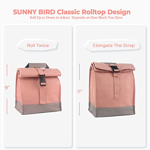 SUNNY BIRD Insulated Lunch Bag Pink Lunch Box Small Cooler Bag for Women, Girls, Adults and Teens (Pink with pink shoulder strap) - color: Pink with pink shoulder strap