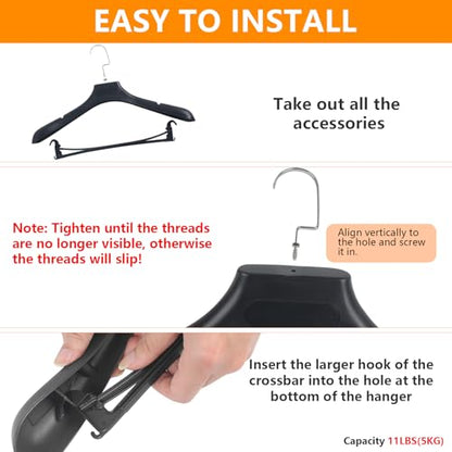 Plastic Extra Wide Suit Hangers, Pack of 15, Width: 17.7",Notched Shoulders & Metal Hooks, Black - color: Black, size: 15 Pack