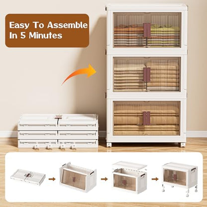 60GAL/240QT 4 tier large stackable storage bins with lid and wheels, collapsible storage bins plastic with doors，suit for clothes, closet, home and office - style: 4 Pack