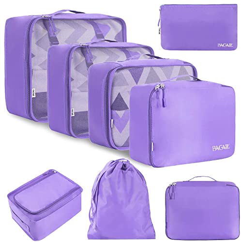 BAGAIL 8 Set Packing Cubes Luggage Packing Organizers for Travel Accessories-Light Purple - color: Light Purple, size: 8 Set