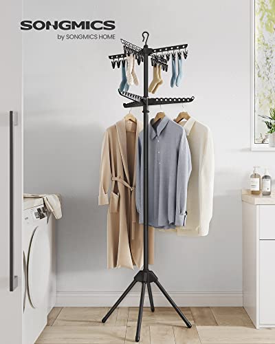 SONGMICS 2-Tier Clothes Drying Rack, 72-Inch Folding Laundry Drying Rack with 3 Rotatable Arms for Hangers, 24 Clips, Stainless Steel, for 27 Pieces of Clothes, Black ULLR512B01 - color: Black, style: 2-Tier-Clip