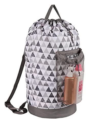 Dalykate Backpack Laundry Bag, Laundry Backpack with Shoulder Straps and Mesh Pocket Durable Nylon Clothes Hamper Bag with Drawstring Closure for College, Travel, Laundromat, Apartment - color: Triangle Grey