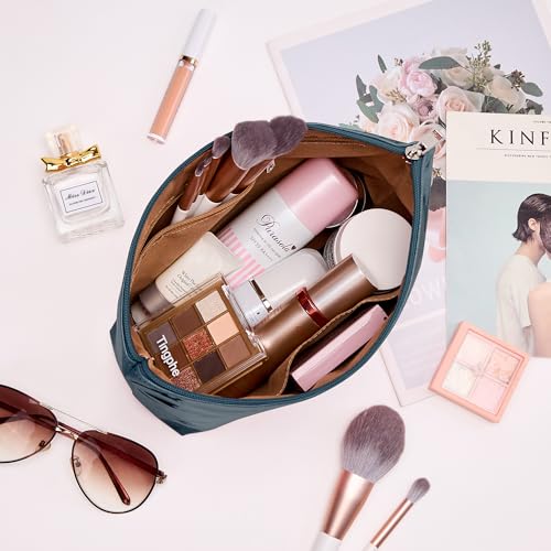 WLLWOO PVC Waterproof Makeup Bag Kraft Paper Cosmetic Bag Travel Toiletry Zipper Pouch Organizer for Women Purse - color: PVC-Dark Blue