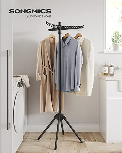 SONGMICS Clothes Drying Rack, 59-Inch Folding Laundry Drying Rack with 3 Rotatable Arms for Hangers, 4 Legs, Stainless Steel, for 27 Pieces of Clothes, Black ULLR510B01 - color: Black, style: 1-Tier