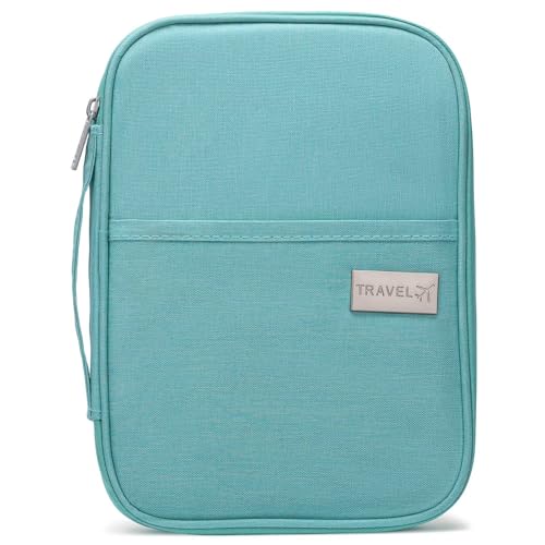 Family Passport Wallet Holder,Waterproof Multi functional Travel Document Organizer for Men Women Travel Wallet - color: Light Blue