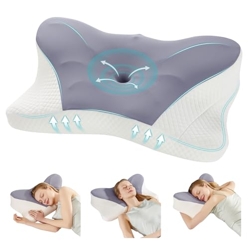 OLIXIS Cervical Neck Pillow for Pain Relief, Ergonomic Memory Foam Pillows for Sleeping, Cooling Side Sleeper Pillow for Neck Support, Contour Pillow Orthopedic Bed Pillow for Back Stomach Sleepers - color: Dark Grey, size: Queen Size 24.02"Lx13.78"Wx5.12