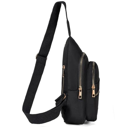 Banelu Small Sling Backpack Crossbody Bags for Women, Small Sling Bag Cross Body Bag Fanny Packs Crossbody Purses - Gold Zipper - color: K Black