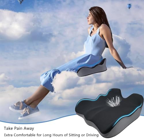Seat Cushion for Hip Coccyx Pressure Relief, 6in Thick Extra Large Ergonomic Memory Foam Cushions for Sciatica Pain Relief, Sitting Seat Pad on Chair, Drive Seat, Wheelchair, Airplane,All Day Comfort