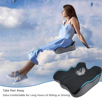 Seat Cushion for Hip Coccyx Pressure Relief, 6in Thick Extra Large Ergonomic Memory Foam Cushions for Sciatica Pain Relief, Sitting Seat Pad on Chair, Drive Seat, Wheelchair, Airplane,All Day Comfort