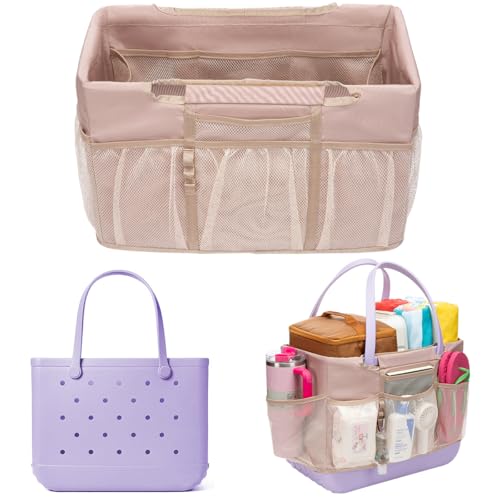 Beach Bag Organizer Compatible with Xl Large Bogg Bag Accessories 9 External Storage Mesh Pockets and Quick-Access Liner 8 Internal Pockets Zipper Pocket for Valuables Water-Resistant Durable Foldable - color: Khaki, size: Original - Large