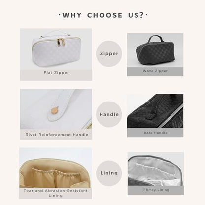 Travel Makeup Bag – Large Cosmetic Organizer with Waterproof PU Leather, Smooth Double Zipper & Tear-Resistant Lining, Toiletry Pouch for Women (White) - color: 02-White