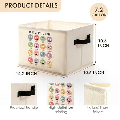 Emotions Chart Mental Health Storage Bins Box with Handles, It Is Okay to Feel Inspirational Foldable Basket Toybox for Kids Room Classroom Therapy Office Home Clothes Toys Books - color: color-05