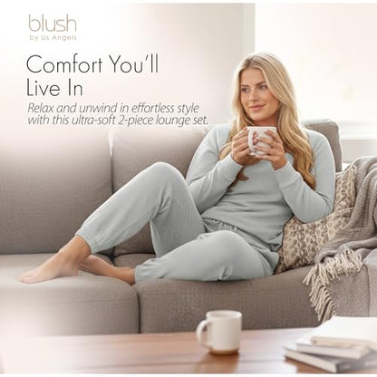 Blush by Us Angels 2 Piece Jogger Lounge Set for Women | Women's Travel Sweatsuit - Lightweight, Cozy Loungewear - color: Grey, size: X-Small