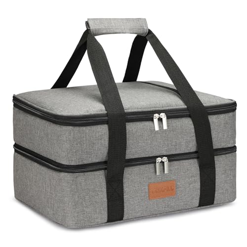Lunch Bag Insulated Thermal Food Carrier Insulated Double Decker Casserole Carrier for Hot or Cold Food,Insulated Tote Bag for Potluck Cookouts Picnic,Lasagna Holder,Fits 9"x13" Baking Pan,Gray - color: gray-2