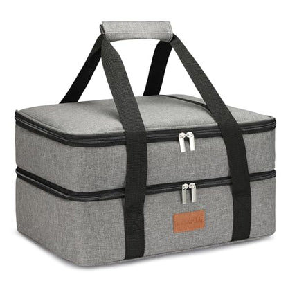 Lunch Bag Insulated Thermal Food Carrier Insulated Double Decker Casserole Carrier for Hot or Cold Food,Insulated Tote Bag for Potluck Cookouts Picnic,Lasagna Holder,Fits 9"x13" Baking Pan,Gray - color: gray-2