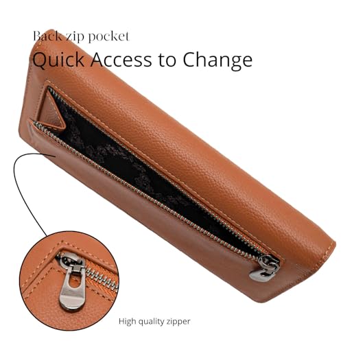 Bveyzi Ultra Slim Thin Leather RFID Blocking Credit Card Holder Bifold Clutch Wallets for Women - color: Brown