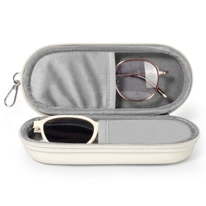 Double Eyeglasses Case, Dual Glasses Sunglasses Organizer with Zipper Closure, Eyewear Storage Box for Men Women Travel - color: Beige