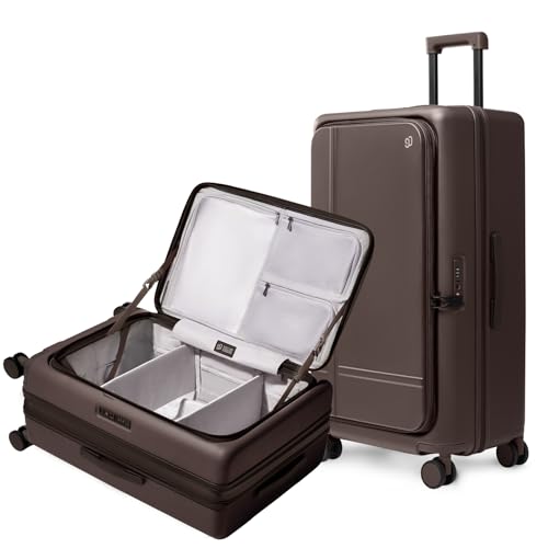 NINETYGO Large Checked Luggage 29 Inch, Flat Top Opening Check In Luggage with Brake Wheels, Expandable, Coffee-Infused PC Hard Shell, Eco-Friendly, TSA Lock, 360° Spinner Wheels (Americano) - color: 01-Dark Chocolate Americano, size: Checked 29-Inch (Top