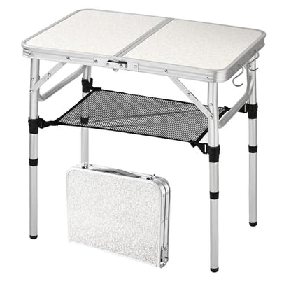 YihuiKo Folding Camping Table with Adjustable Height, 23.6" x 15.8" Portable Lightweight Tables with Aluminum Legs for Outdoor Camp, Picnic, Beach, Backyard, Tailgate Cooking, 3 Heights