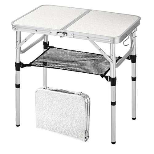 YihuiKo Folding Camping Table with Adjustable Height, 23.6" x 15.8" Portable Lightweight Tables with Aluminum Legs for Outdoor Camp, Picnic, Beach, Backyard, Tailgate Cooking, 3 Heights