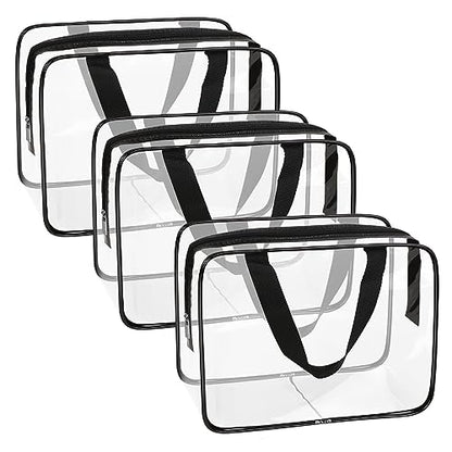 APREUTY Clear Makeup Bags, TSA Approved 3 Pcs Large Cosmetic Makeup Bags Set Clear PVC with Zipper Handle Portable Travel Luggage Pouch Airport Airline Vacation Organization (Black) - color: Black-3PCS (Large)