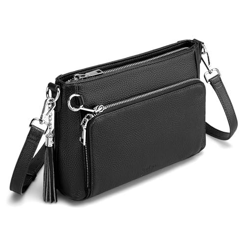 befen Anti Theft Genuine Leather Crossbody Bags for Women Handbags and Shoulder Basg with Built in Wallet RFID Leather Purse - color: Deep Black