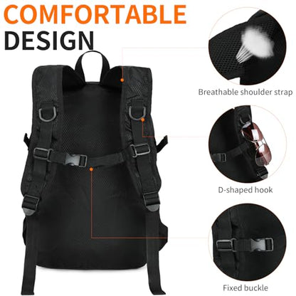 Small Hiking Backpack Travel Lightweight Hiking Packable Daypack Water-Resistant Foldable Backpacks 15L for Travel Women Men Camping (Black) - color: Black, size: 15L