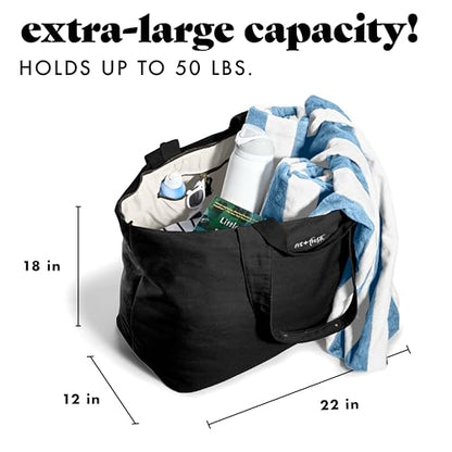 Fit & Fresh XL Beach Tote Bag for Women – XL Travel Tote with Zipper & Pockets, Oversized Canvas Pool Bag, Weekender Carry-On - color: Black