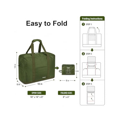 Foldable Travel Duffle Bag with Trolley Sleeve 40L Capacity, Lightweight Packable Travel Duffel Bags with the Keyhole Zipper, Weekender Overnight Nylon Carry on Bag for Men & Women, Army Green - color: Green