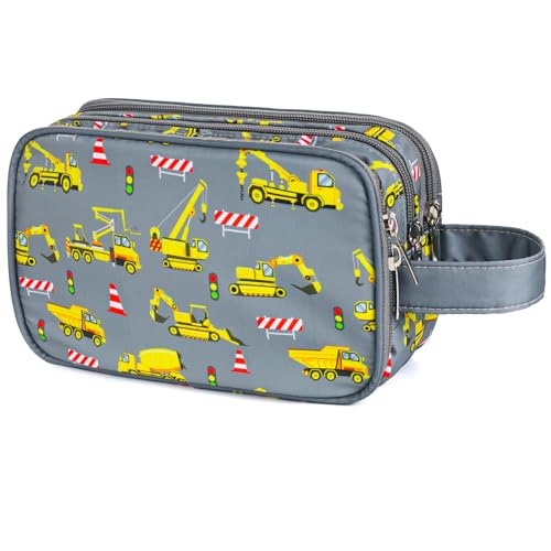 Kids Toiletry Bag for Boys, Travel Toiletry Bag for Little Young Boys Waterproof Hanging Wash Bag Toddler Traveling Toiletries, Construction Grey - color: Construction