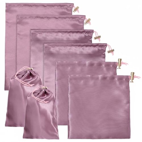 Toy Storage Bags, 6 Pcs Quality Satin Silk Drawstring Pouch Adjustable Microfiber Toy Organizer Bags Gift Bag Foldable Ditty Bag for Women Men Toys Underwear Sunglasses Cosmetic (3 Sizes Purple) - color: Light Purple