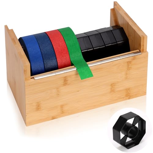 Wood Masking Tape Dispenser Fits 1" and 3" Core Large Tape Dispenser 3 Inch Core Painters Tape Dispenser Multi Roll Tape Holder Craft Tape Dispenser with 8 Pcs 3 Inch Core for Heat Tape (No Tape)