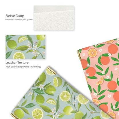 Glasses Case Soft, Eyeglass Cases for Women Portable Squeeze Top PU Leather 2 Pack Glasses Pouch with Cleaning Cloth - color: 2pcs Fruit Print