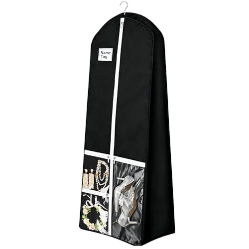 72" Wedding Dress Garment Bag with 10'' Gusseted Dress Bags for Gowns Long 4 Pockets Dress Bag Garment Storage Cover for Women, Black