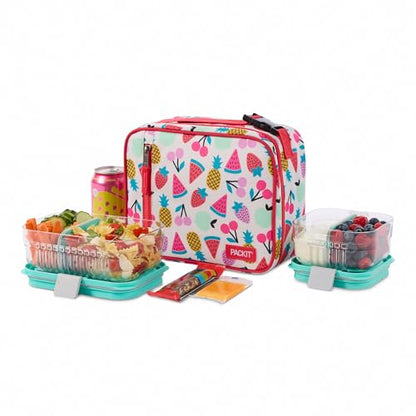 PackIt Freezable Classic Lunch Box, Fruit Toss, Built with EcoFreeze Technology, Collapsible, Reusable, Zip Closure With Zip Front Pocket and Buckle Handle, Designed for Fresh Lunch On the Go - color: Fruit Toss