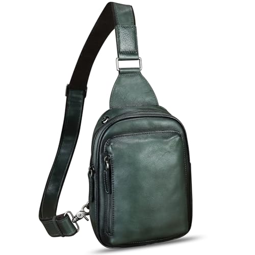 Genuine Leather Small Sling Bag for Women and Men Crossbody Bag Chest Bag Sling Backpack Purses for Hiking Sports Travel - color: Black
