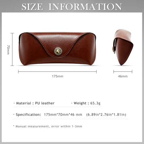 SUNGAIT Vegan Leather Glasses Case Portable Sunglasses Holder Hard Shell Slim Design Travel-Ready - color: Brown