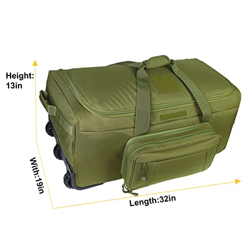 Greencity Duffel Bag Wheels Rolling Deployment Wheeled Military Suitcase Heavy-Duty Extra large deployment bag Capacity 32 Inch，Green - color: Green