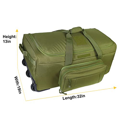 Greencity Duffel Bag Wheels Rolling Deployment Wheeled Military Suitcase Heavy-Duty Extra large deployment bag Capacity 32 Inch，Green - color: Green