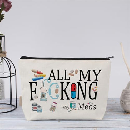 Medicine Storage Pouch with Diabetes, Medicines Bag, and Medical Supply Designs, White Canvas Zipper Cases, Multi-Use Functionality (Gift for Birthdays, Graduation, Christmas) (Style J) - style: Style J