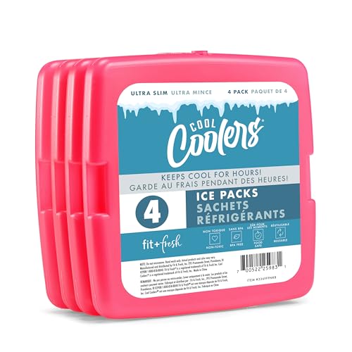 Cool Coolers by Fit & Fresh Slim Ice Packs, Quick Freeze Reusable Ice Packs for Lunch Boxes & Coolers, Long-Lasting, Space Saving Lunch Ice Packs, Dark Pink 4PK - color: Pink