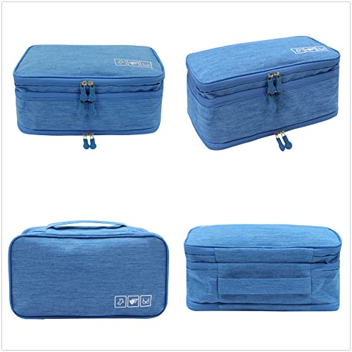 Portable Underwear Bra Storage Bag Waterproof Travel Organizers Multi-Layer Toiletry Packing Cube - color: sky blue
