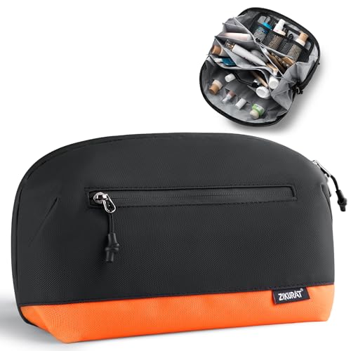 Zikurat Toiletry Bag for Men & Women, Travel Dopp Kit with Magnetic Pouch, Waterproof Zipper & Wet Dry Separation, 180° Lay Flat Cosmetic Organizer, Large Capacity Travel Essentials (S/M/L) - color: Orange, size: Large